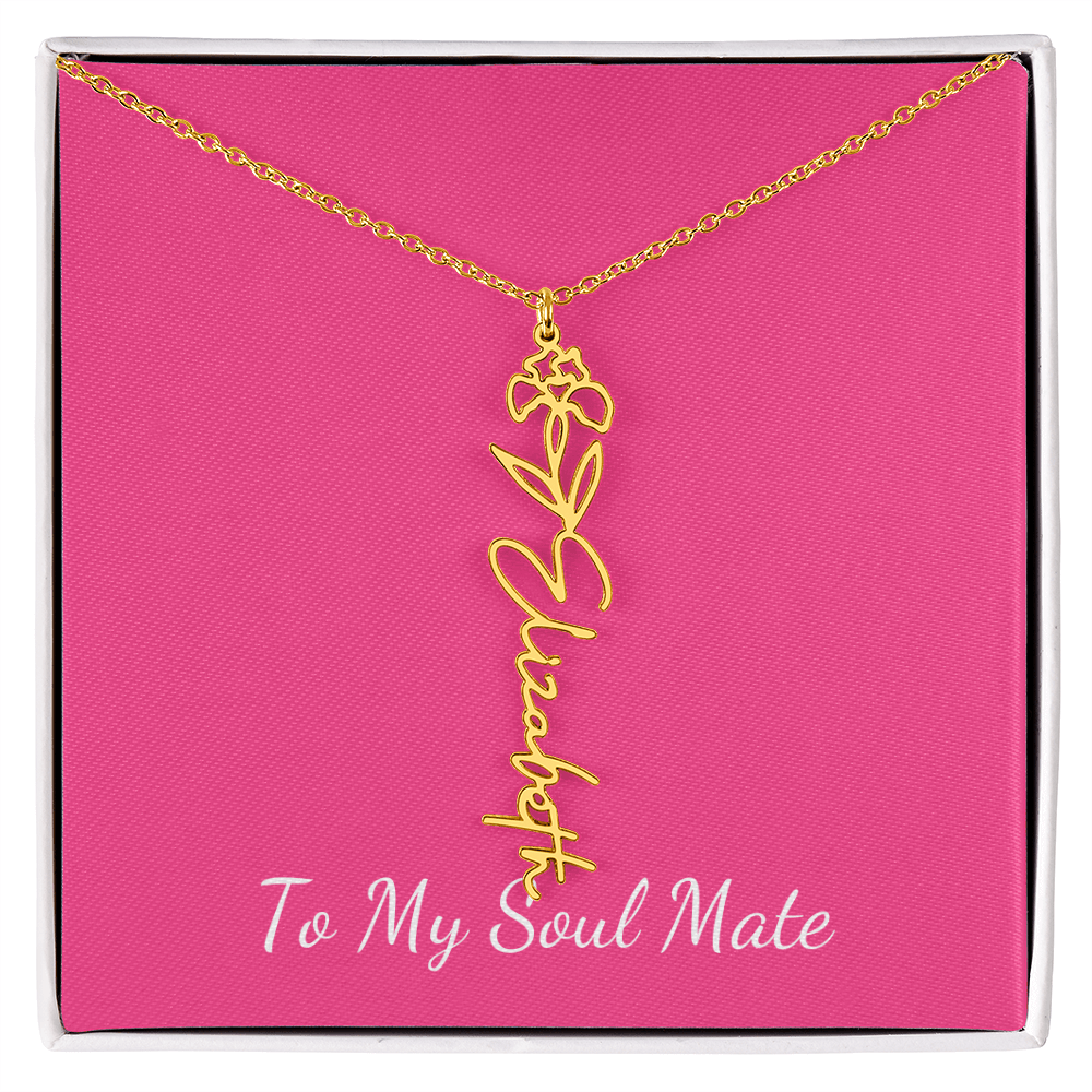 To My Soul Mate Personalized Flower and Name Necklace in Pink - Get Deerty