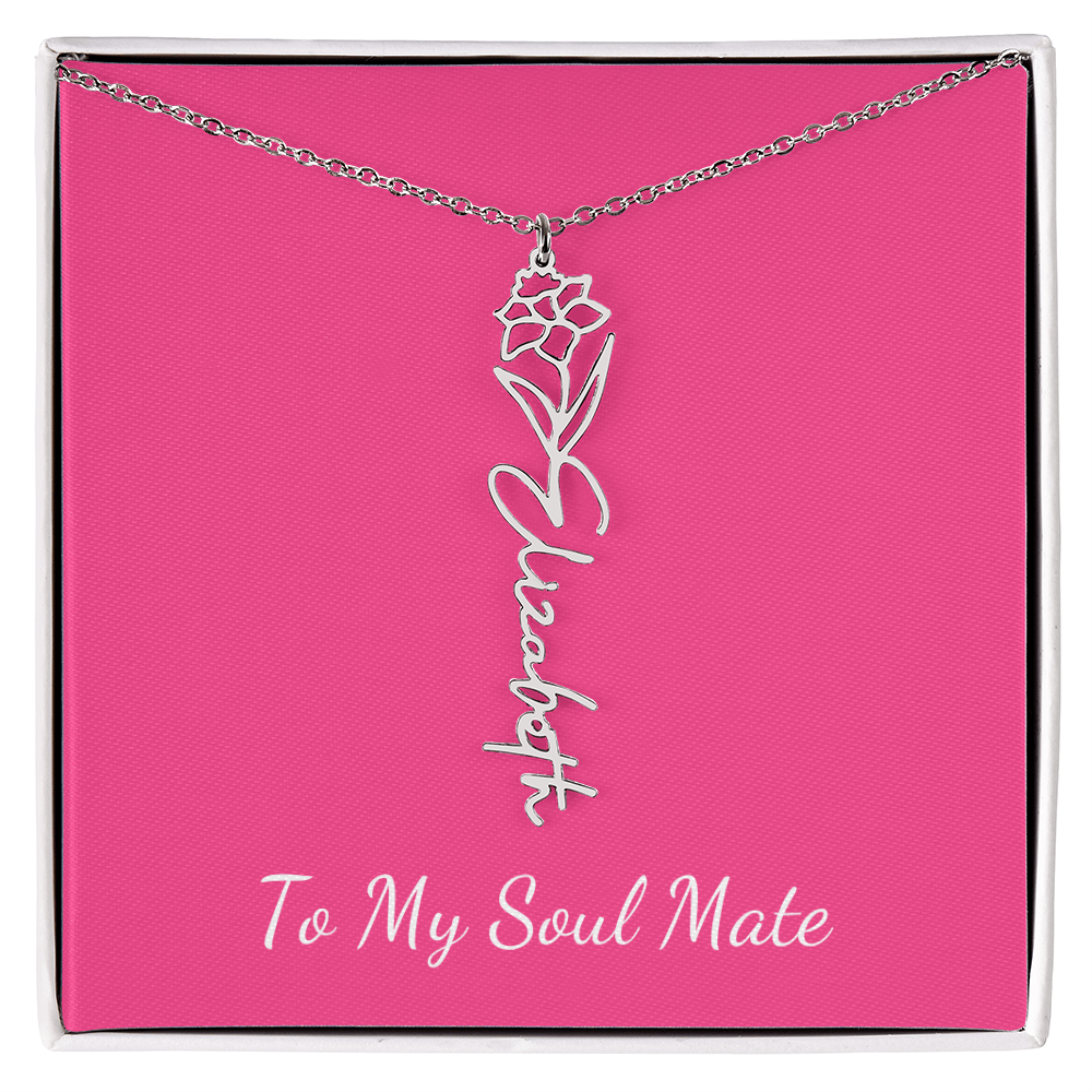 To My Soul Mate Personalized Flower and Name Necklace in Pink - Get Deerty