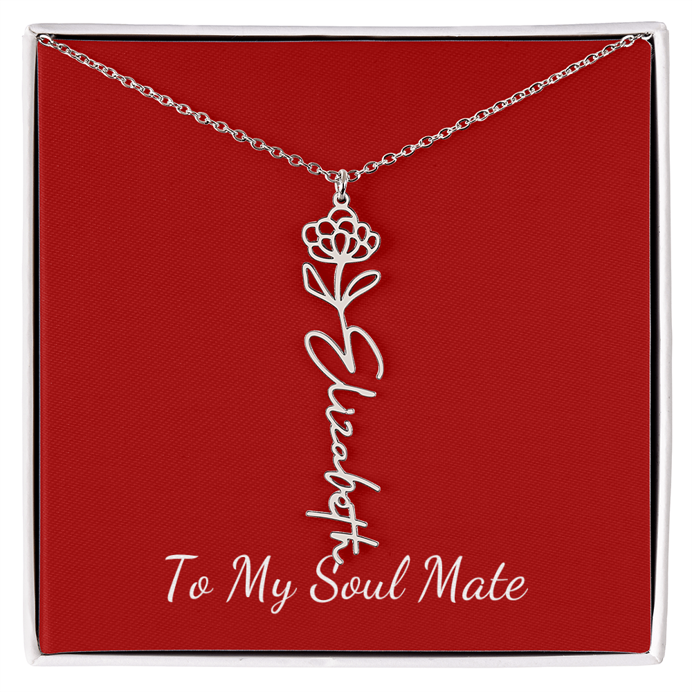 To My Soul Mate | Personalized Flower and Name Necklace Red - Get Deerty