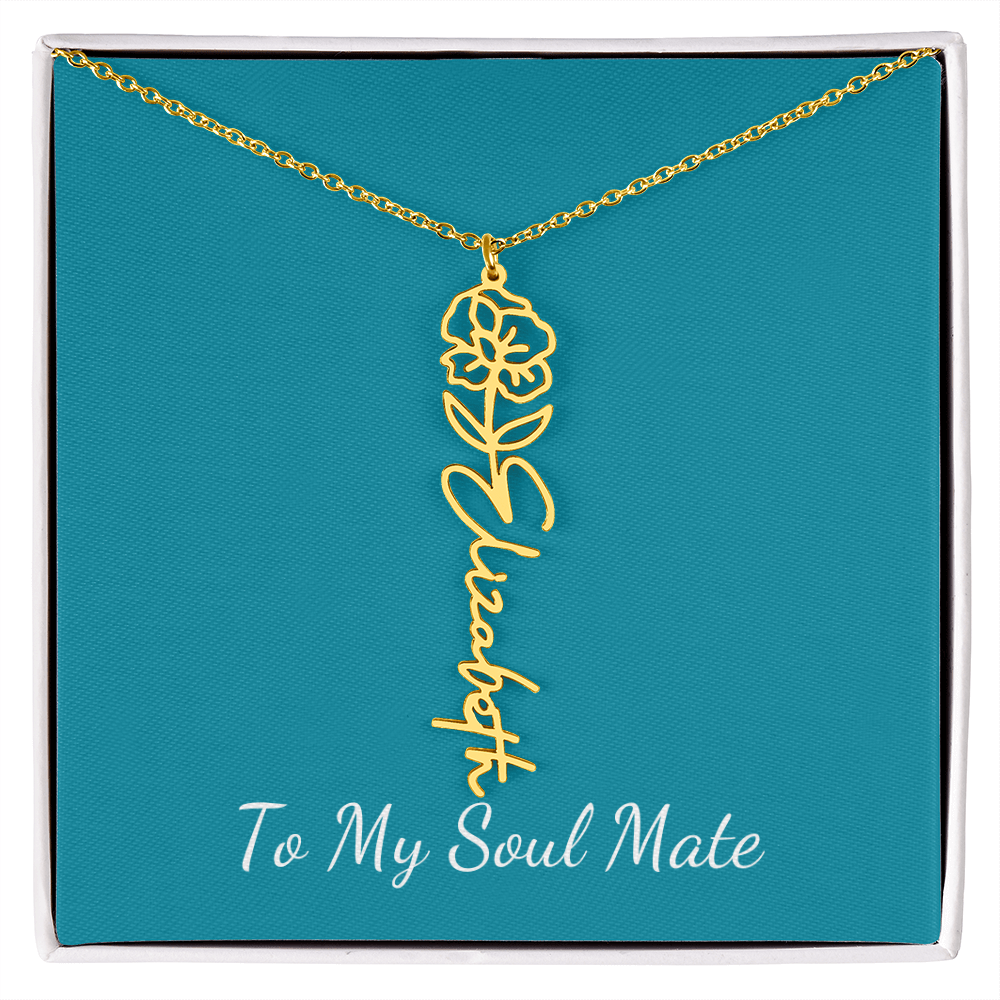 To My Soul Mate | Personalized Flower and Name Necklace Teal - Get Deerty