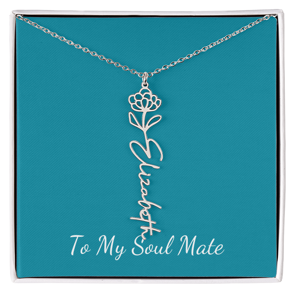 To My Soul Mate | Personalized Flower and Name Necklace Teal - Get Deerty