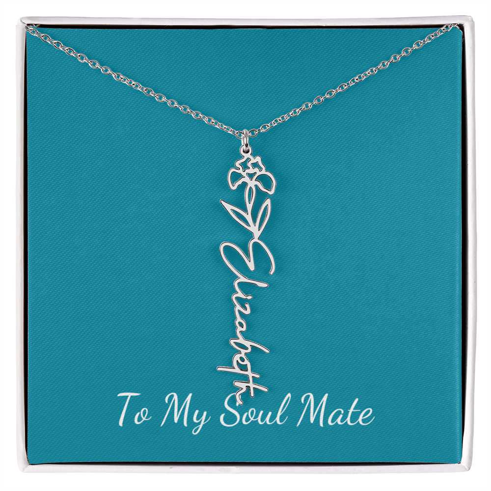 To My Soul Mate | Personalized Flower and Name Necklace Teal - Get Deerty