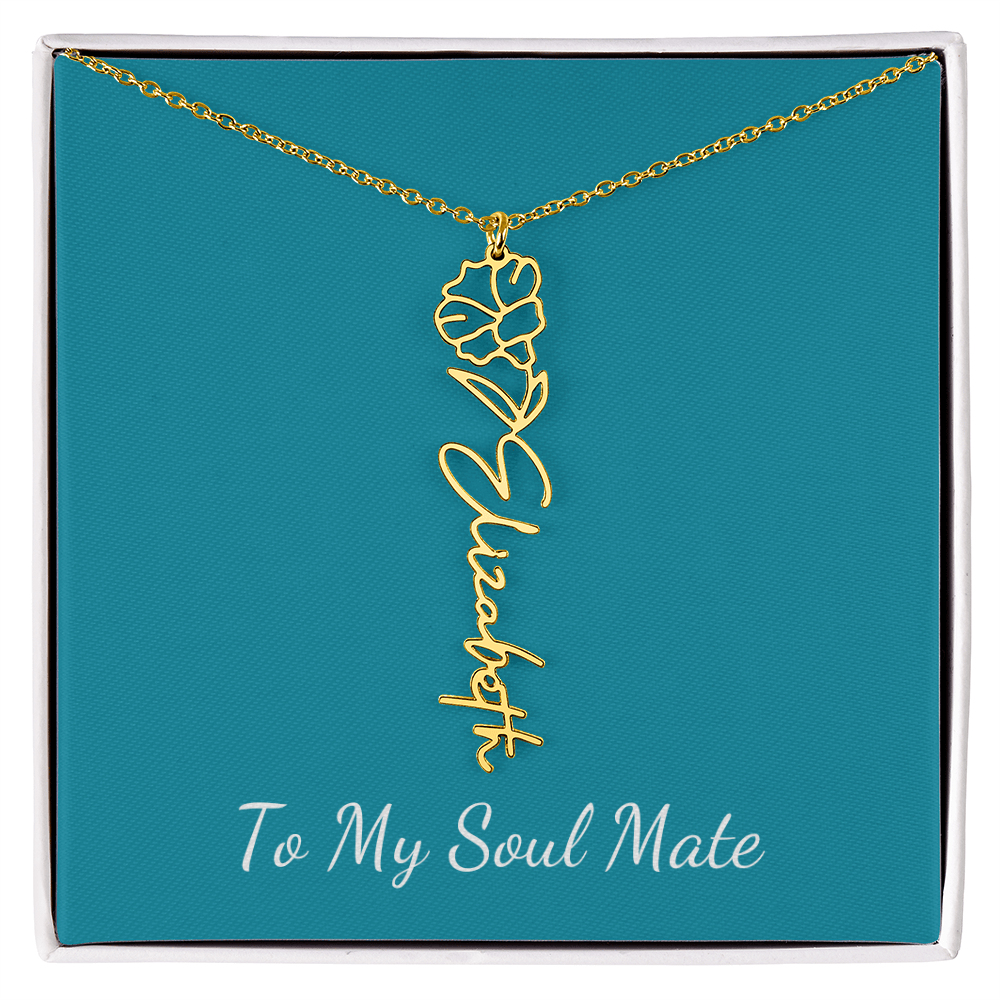 To My Soul Mate | Personalized Flower and Name Necklace Teal - Get Deerty