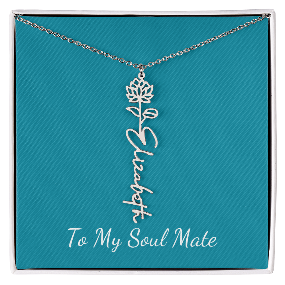 To My Soul Mate | Personalized Flower and Name Necklace Teal - Get Deerty