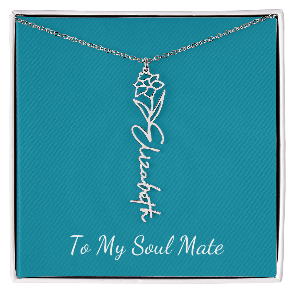 To My Soul Mate | Personalized Flower and Name Necklace Teal - Get Deerty