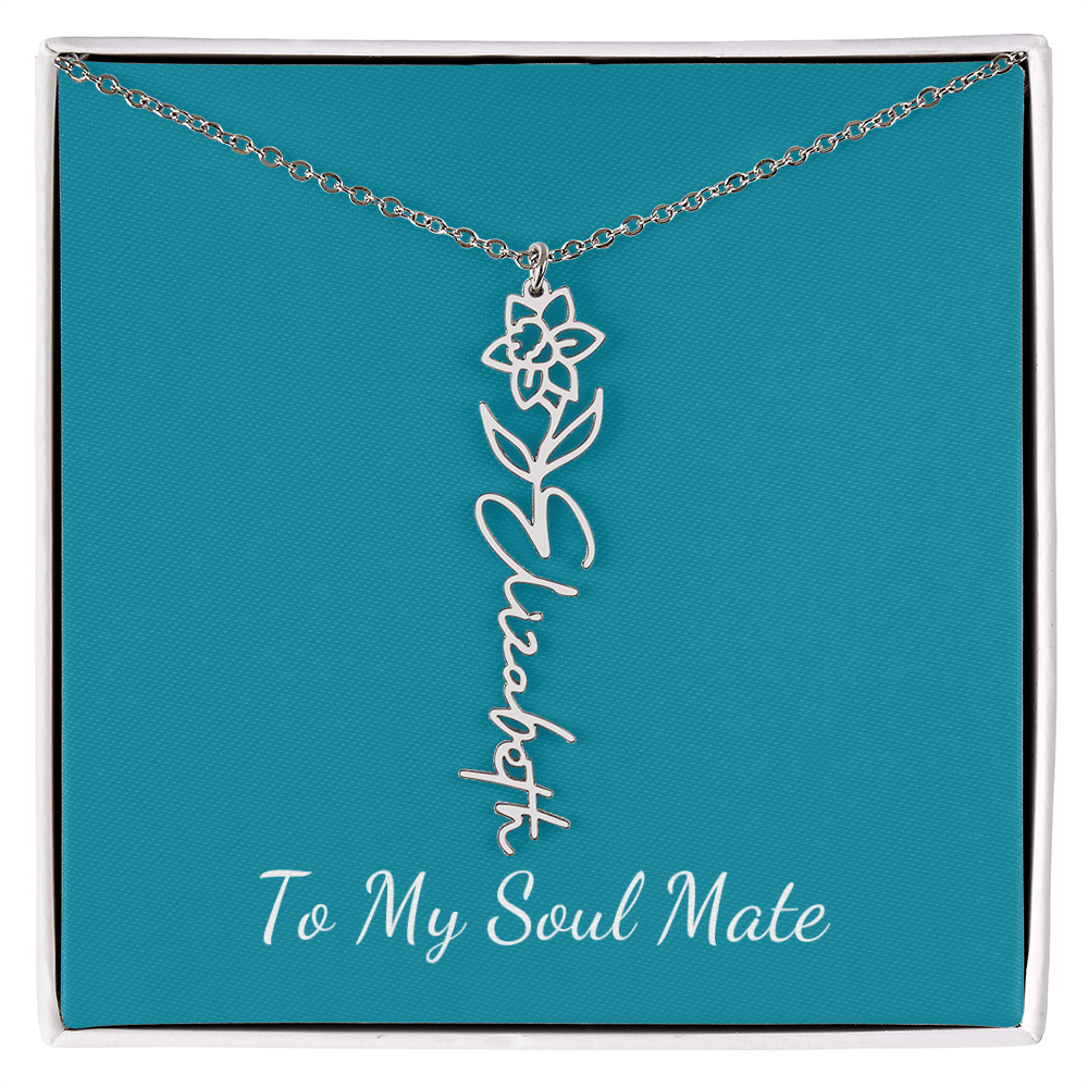 To My Soul Mate | Personalized Flower and Name Necklace Teal - Get Deerty