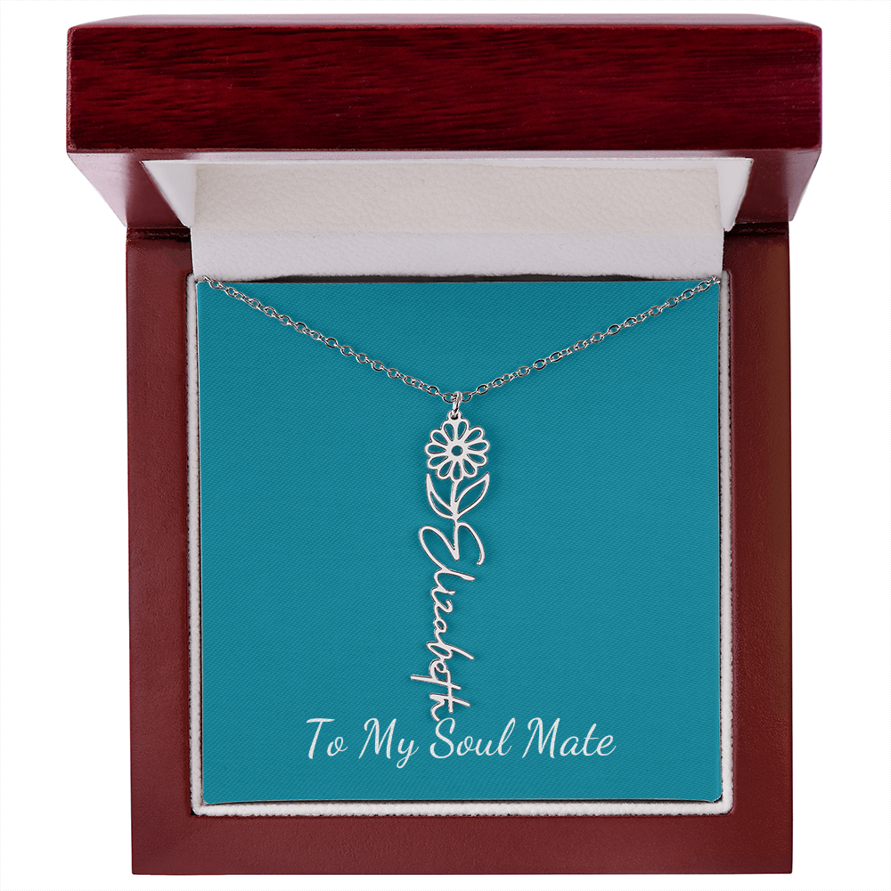 To My Soul Mate | Personalized Flower and Name Necklace Teal - Get Deerty