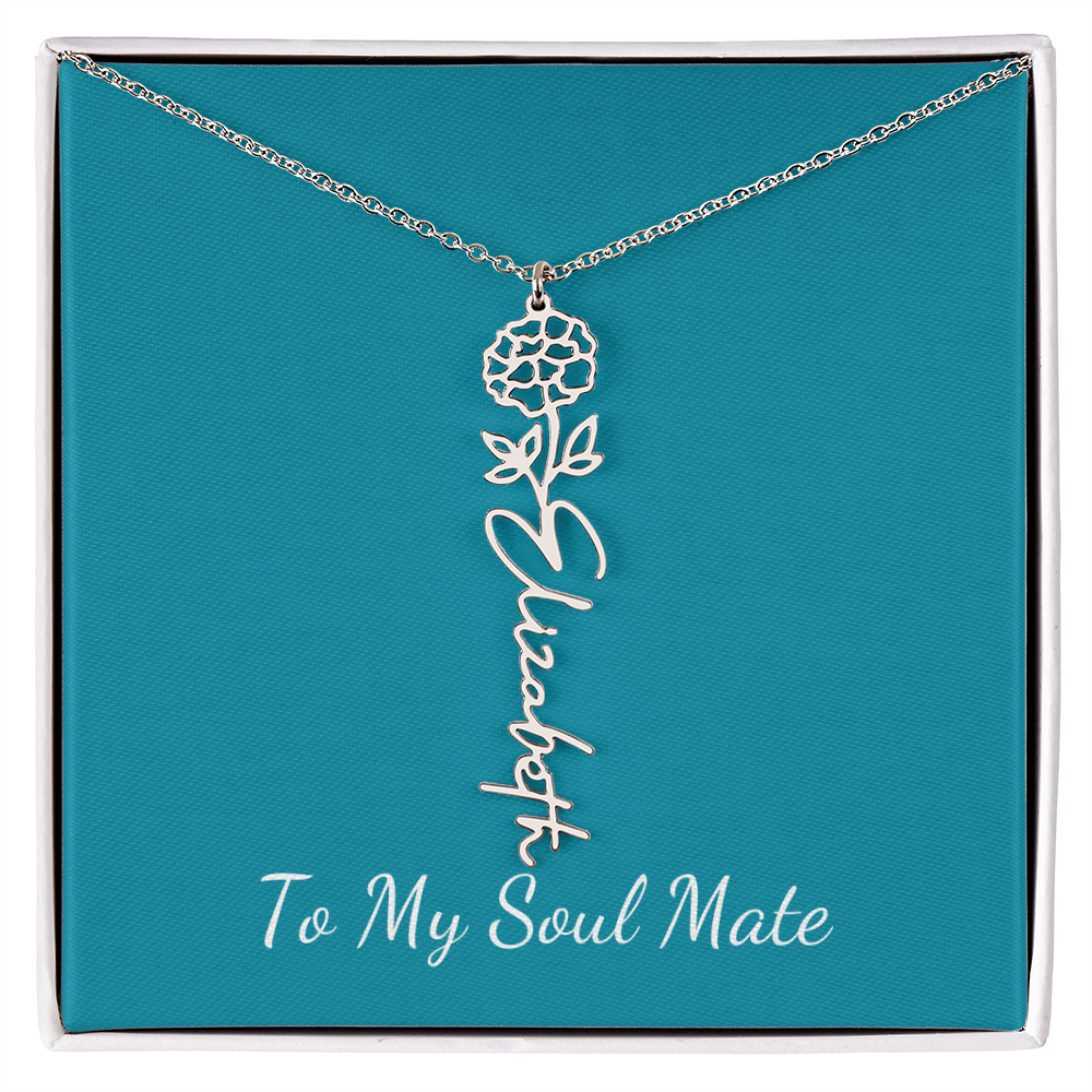 To My Soul Mate | Personalized Flower and Name Necklace Teal - Get Deerty