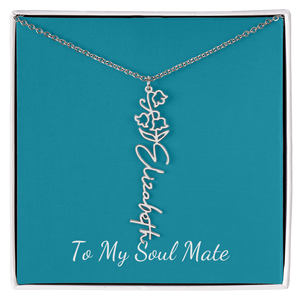 To My Soul Mate | Personalized Flower and Name Necklace Teal - Get Deerty