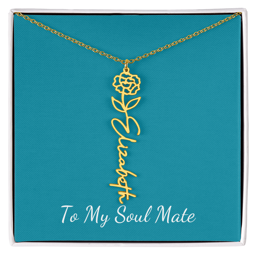 To My Soul Mate | Personalized Flower and Name Necklace Teal - Get Deerty