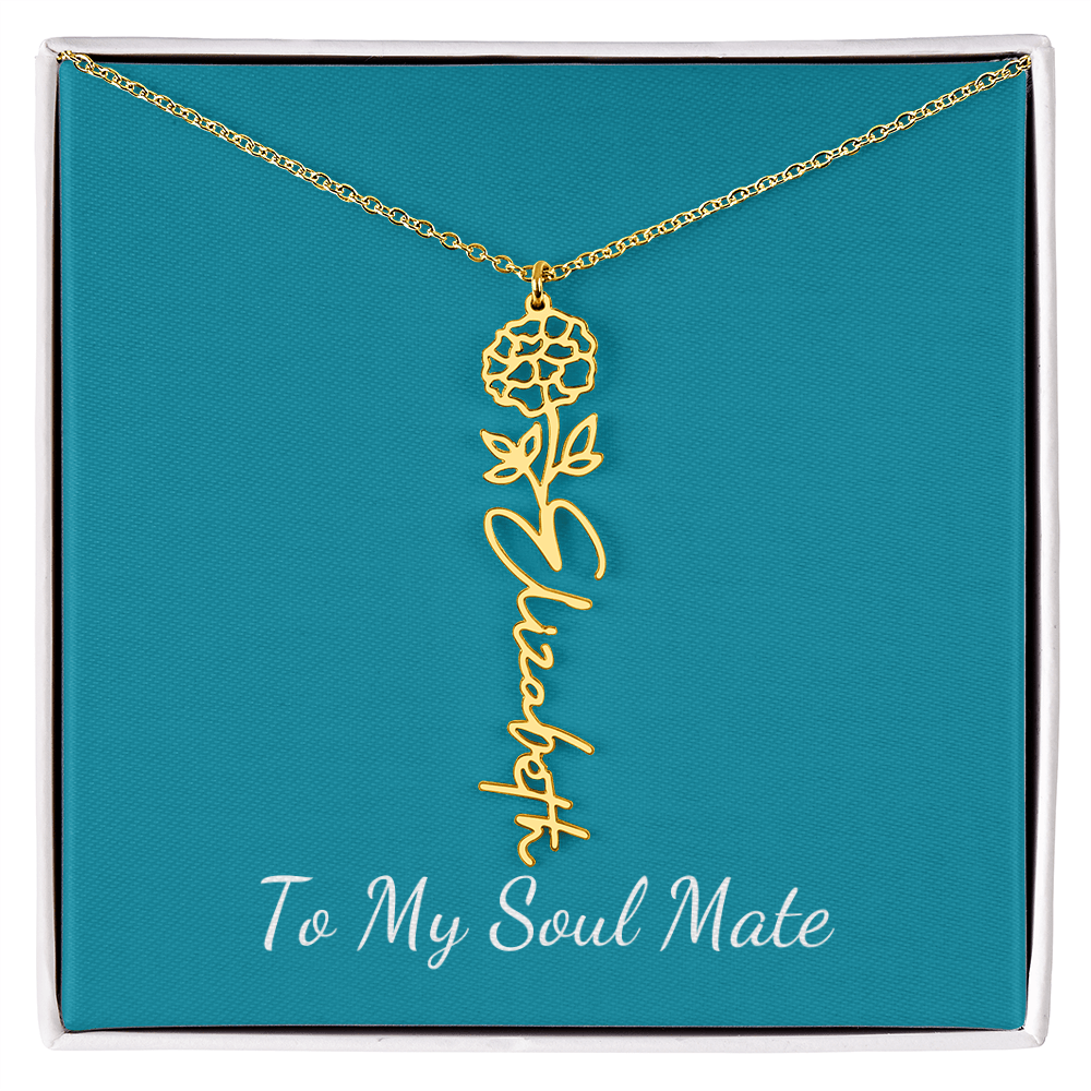 To My Soul Mate | Personalized Flower and Name Necklace Teal - Get Deerty