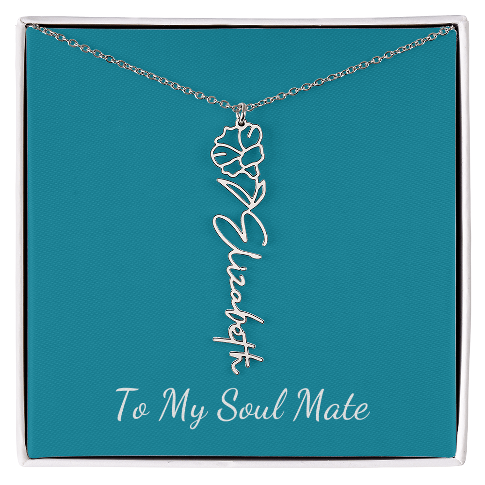 To My Soul Mate | Personalized Flower and Name Necklace Teal - Get Deerty