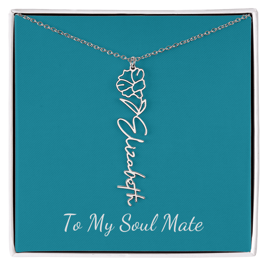 To My Soul Mate | Personalized Flower and Name Necklace Teal - Get Deerty