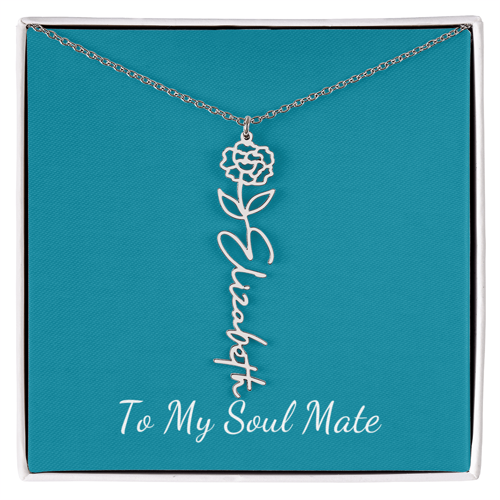 To My Soul Mate | Personalized Flower and Name Necklace Teal - Get Deerty