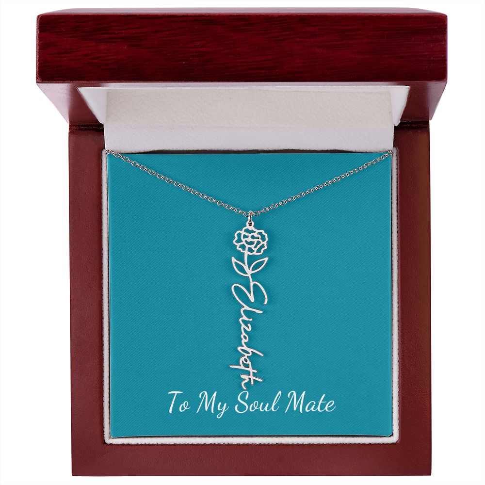 To My Soul Mate | Personalized Flower and Name Necklace Teal - Get Deerty