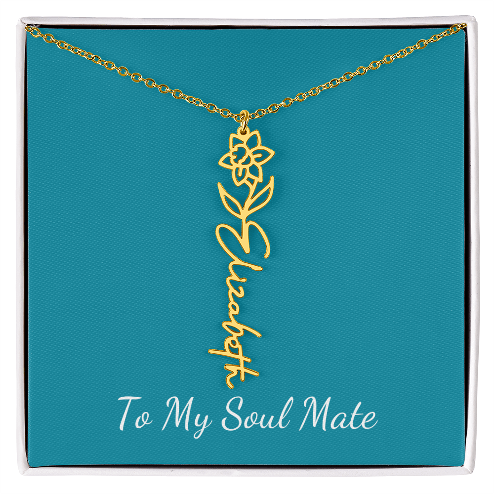 To My Soul Mate | Personalized Flower and Name Necklace Teal - Get Deerty