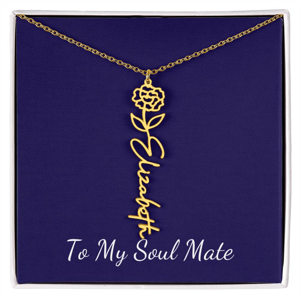 To My Soul Mate Personalized Necklace with Name and Birth Month Flower - Get Deerty