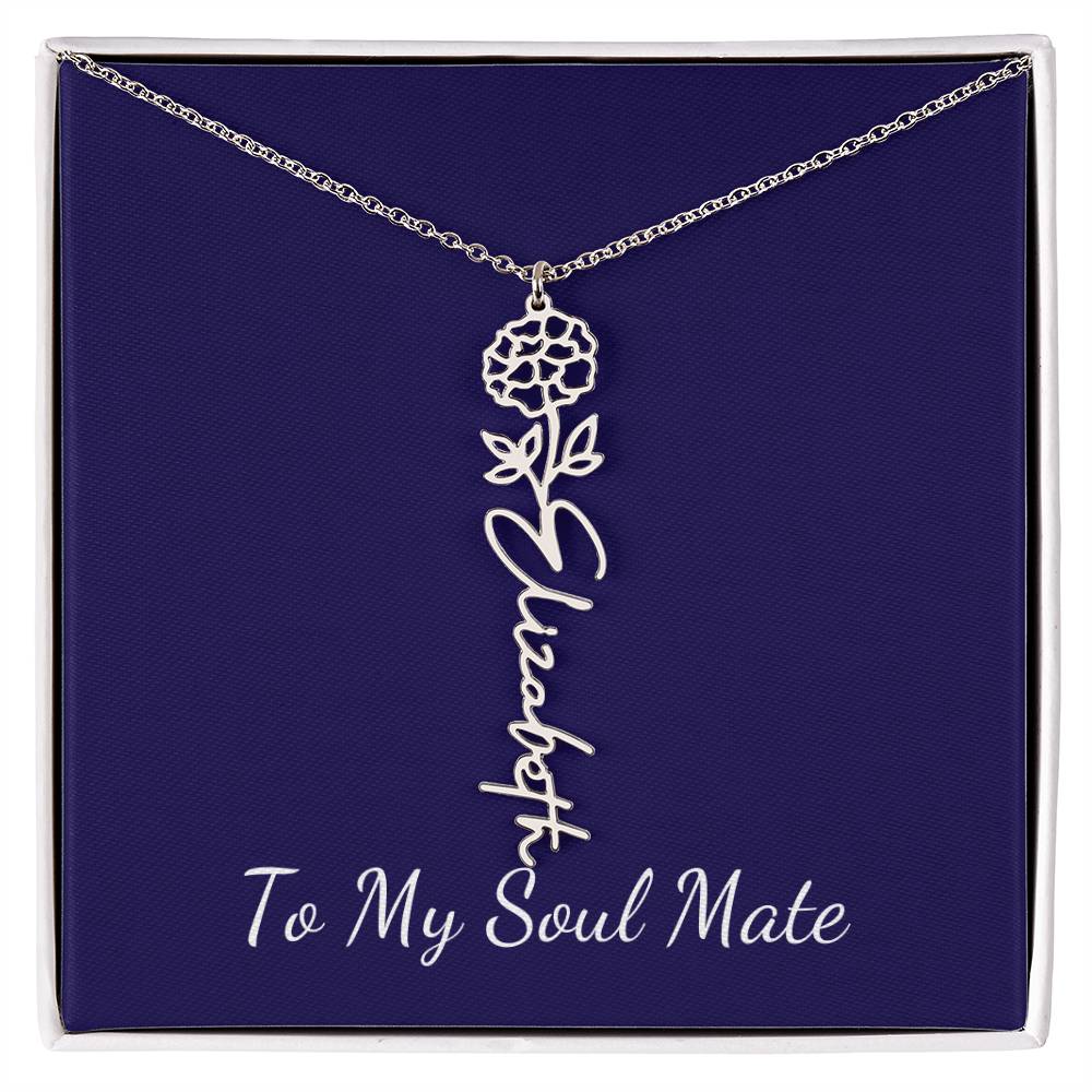 To My Soul Mate Personalized Necklace with Name and Birth Month Flower - Get Deerty