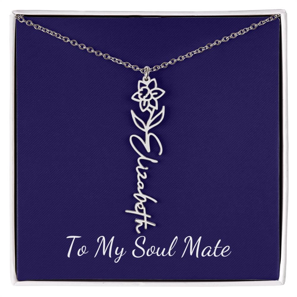 To My Soul Mate Personalized Necklace with Name and Birth Month Flower - Get Deerty