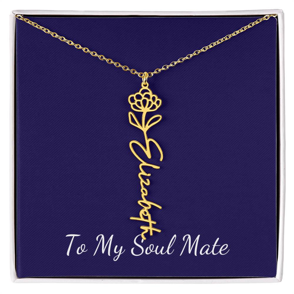 To My Soul Mate Personalized Necklace with Name and Birth Month Flower - Get Deerty