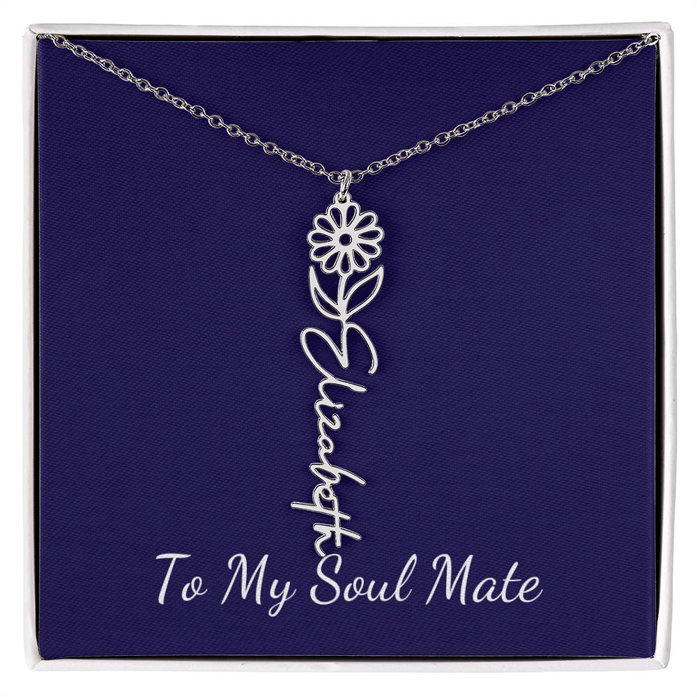 To My Soul Mate Personalized Necklace with Name and Birth Month Flower - Get Deerty