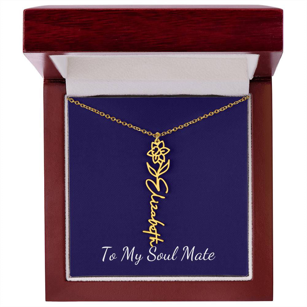 To My Soul Mate Personalized Necklace with Name and Birth Month Flower - Get Deerty