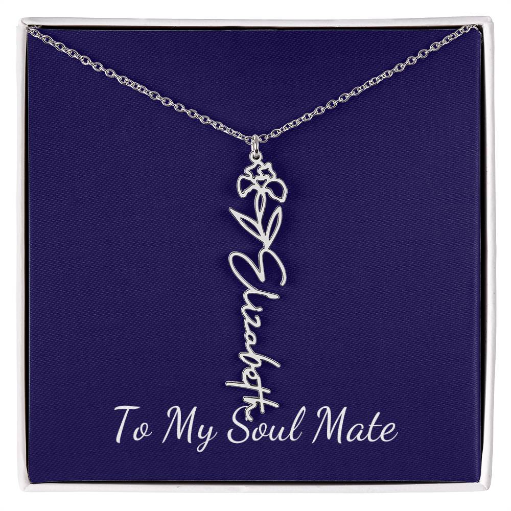 To My Soul Mate Personalized Necklace with Name and Birth Month Flower - Get Deerty