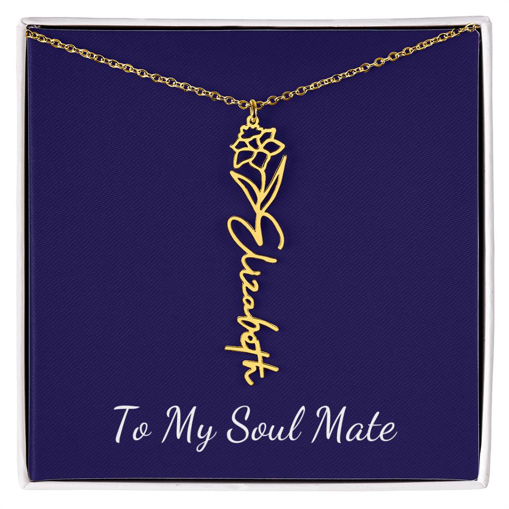 To My Soul Mate Personalized Necklace with Name and Birth Month Flower - Get Deerty