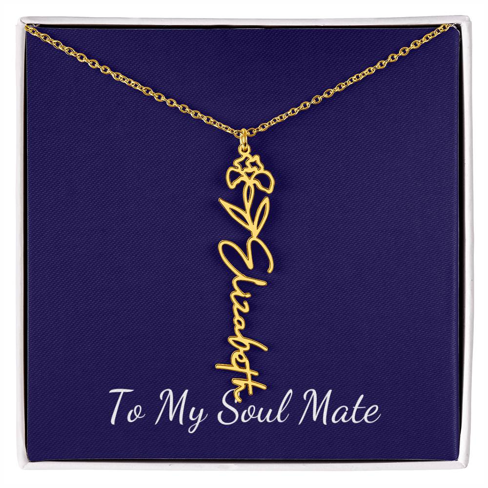 To My Soul Mate Personalized Necklace with Name and Birth Month Flower - Get Deerty