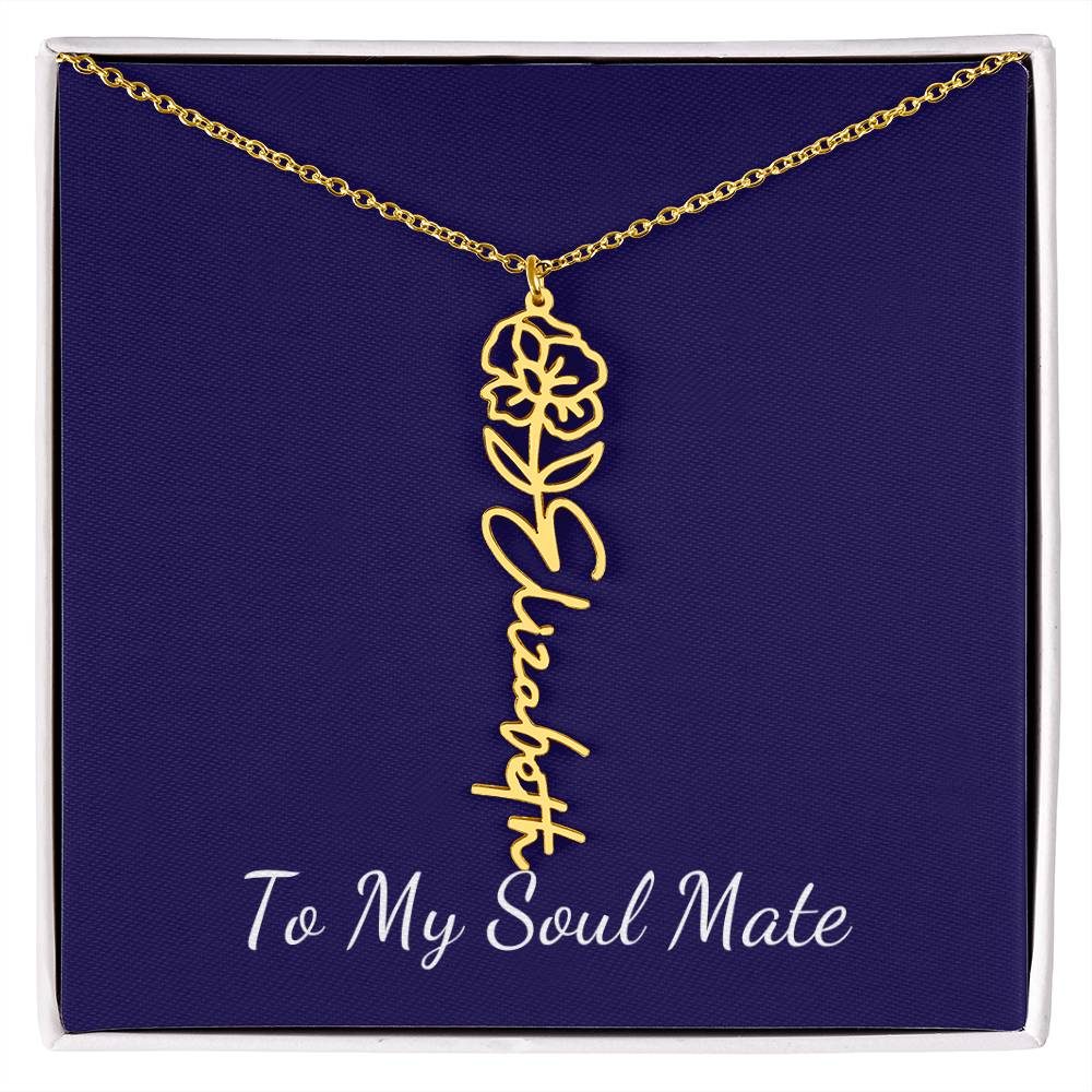 To My Soul Mate Personalized Necklace with Name and Birth Month Flower - Get Deerty