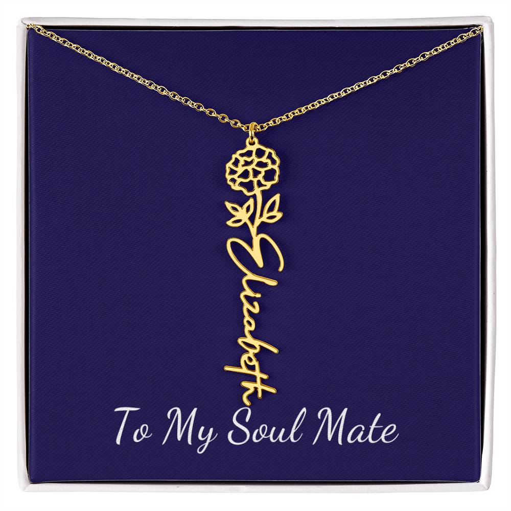 To My Soul Mate Personalized Necklace with Name and Birth Month Flower - Get Deerty