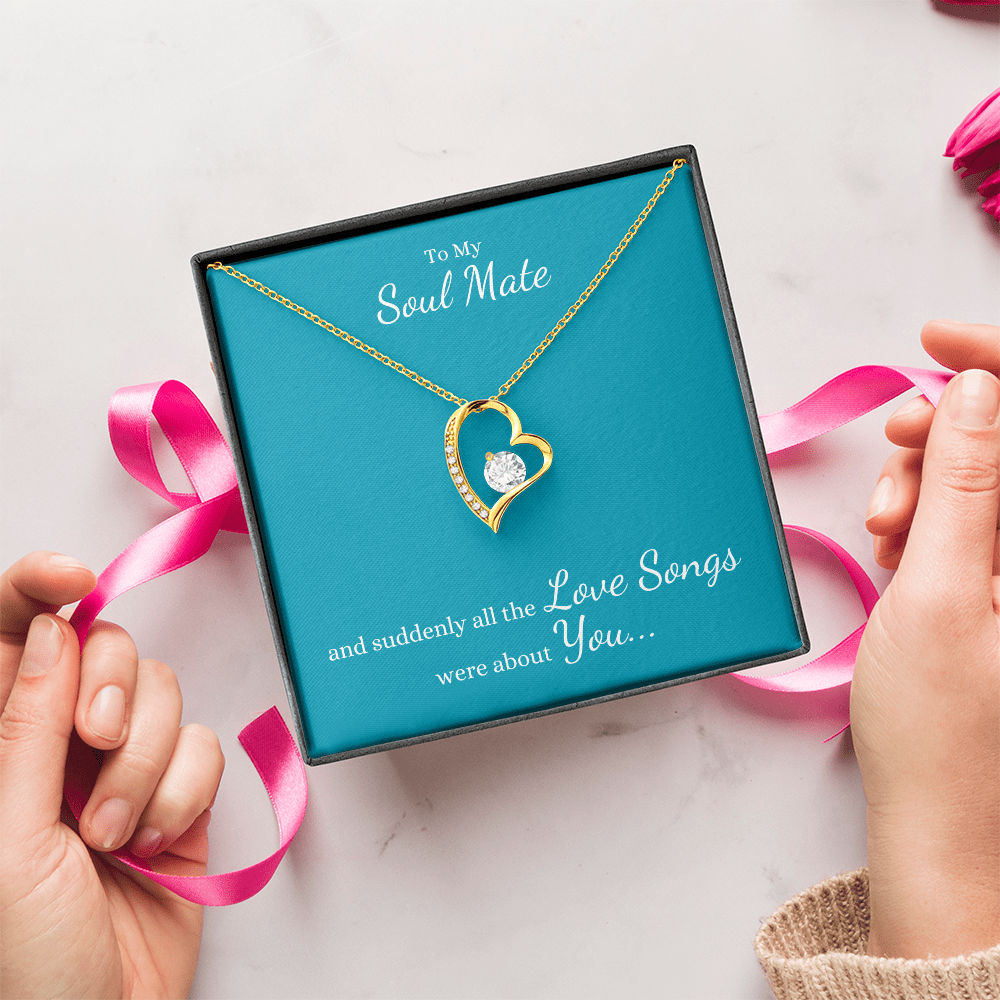 To My Soul Mate, suddenly all the Love Songs were about You | Heart Necklace on Teal - Get Deerty