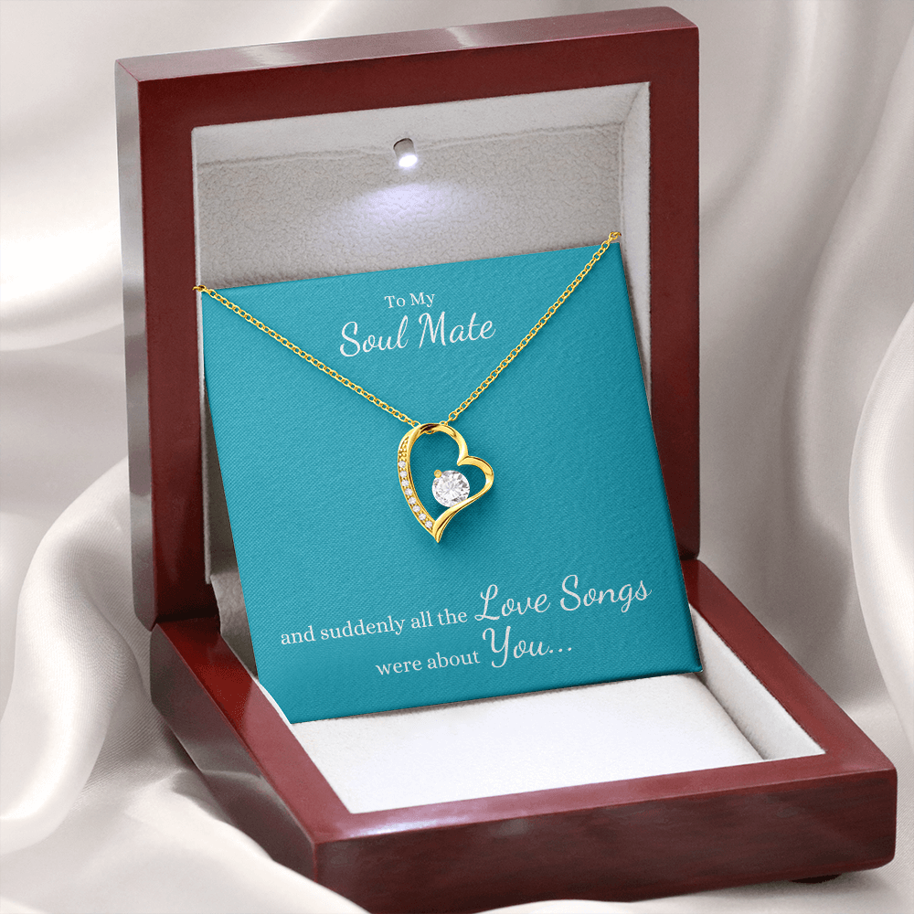 To My Soul Mate, suddenly all the Love Songs were about You | Heart Necklace on Teal - Get Deerty